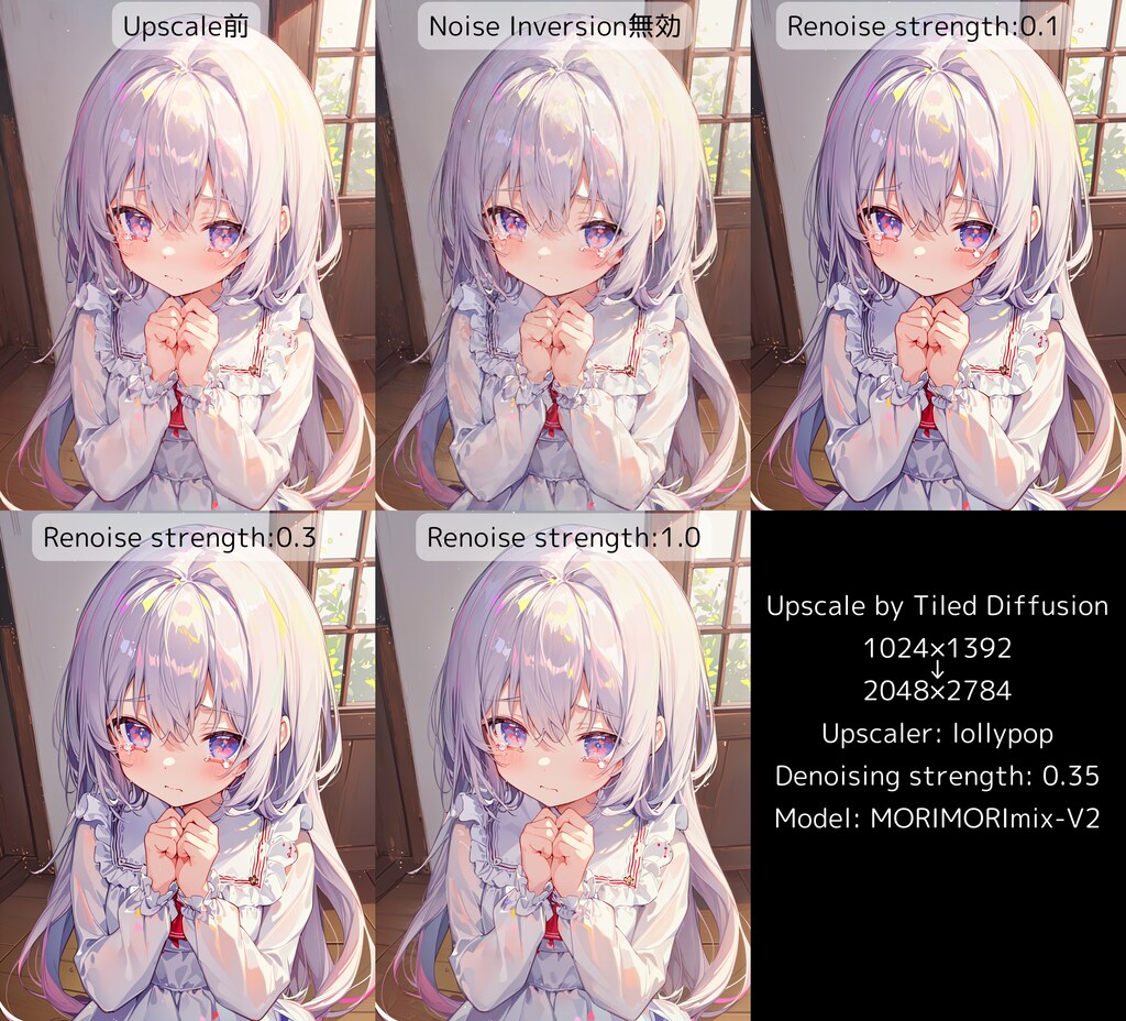 Tiled Diffusion Noise Inversion および renoise strength の比較