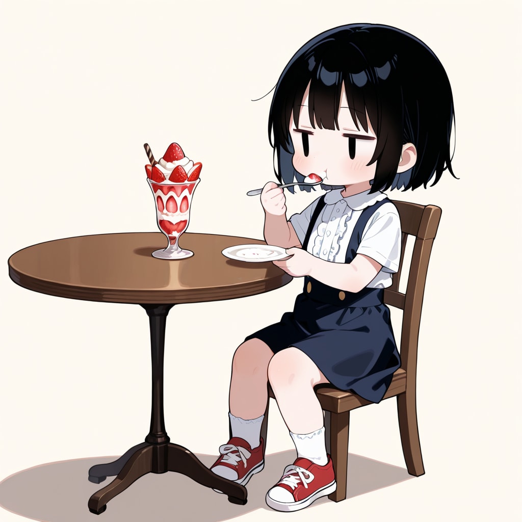 いちごパフェを食べる
