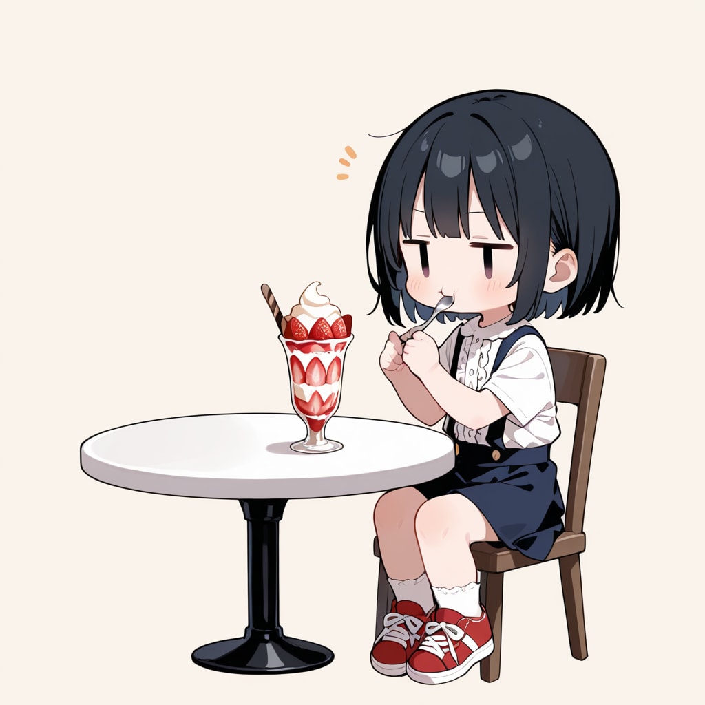 いちごパフェを食べる