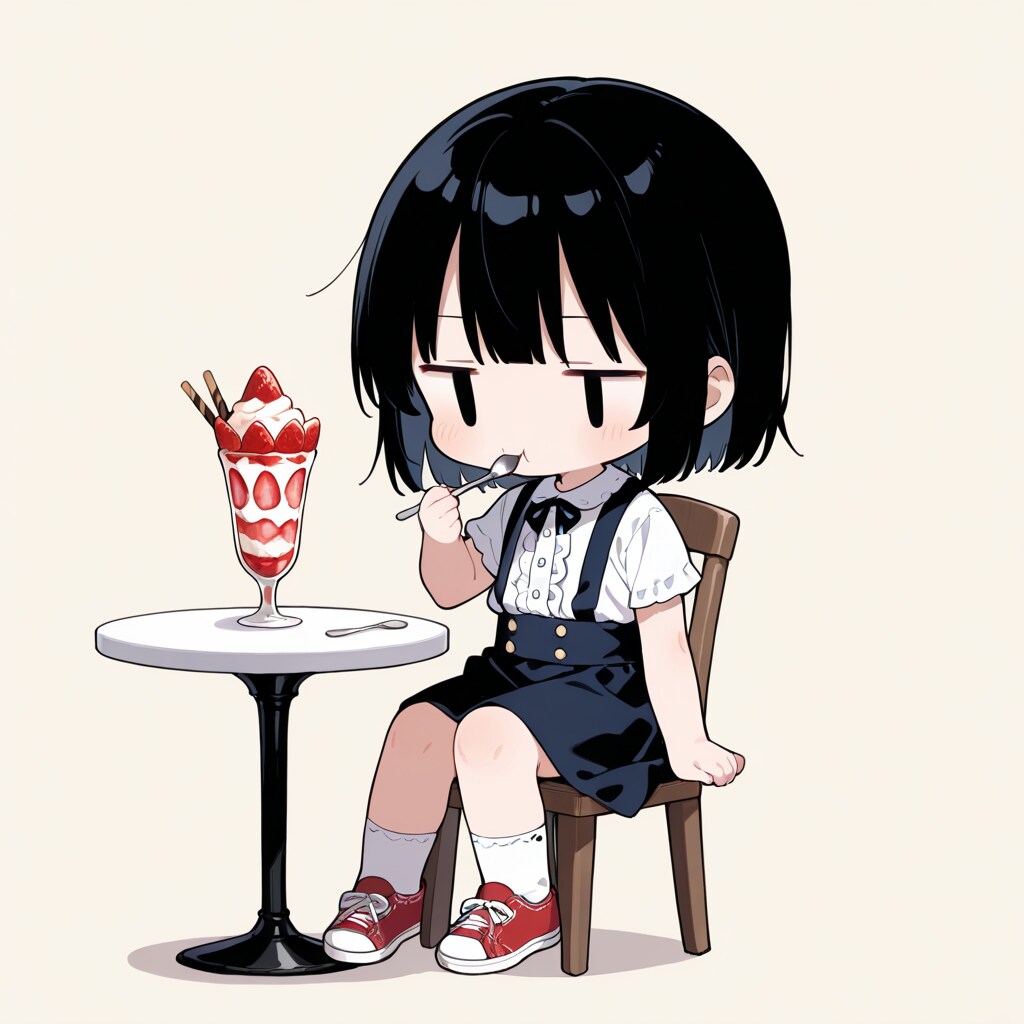 いちごパフェを食べる