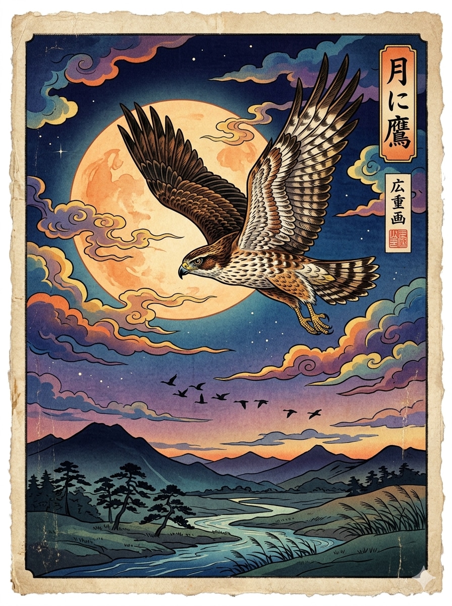 浮世絵、月に鷹 | の人気AIイラスト・グラビア