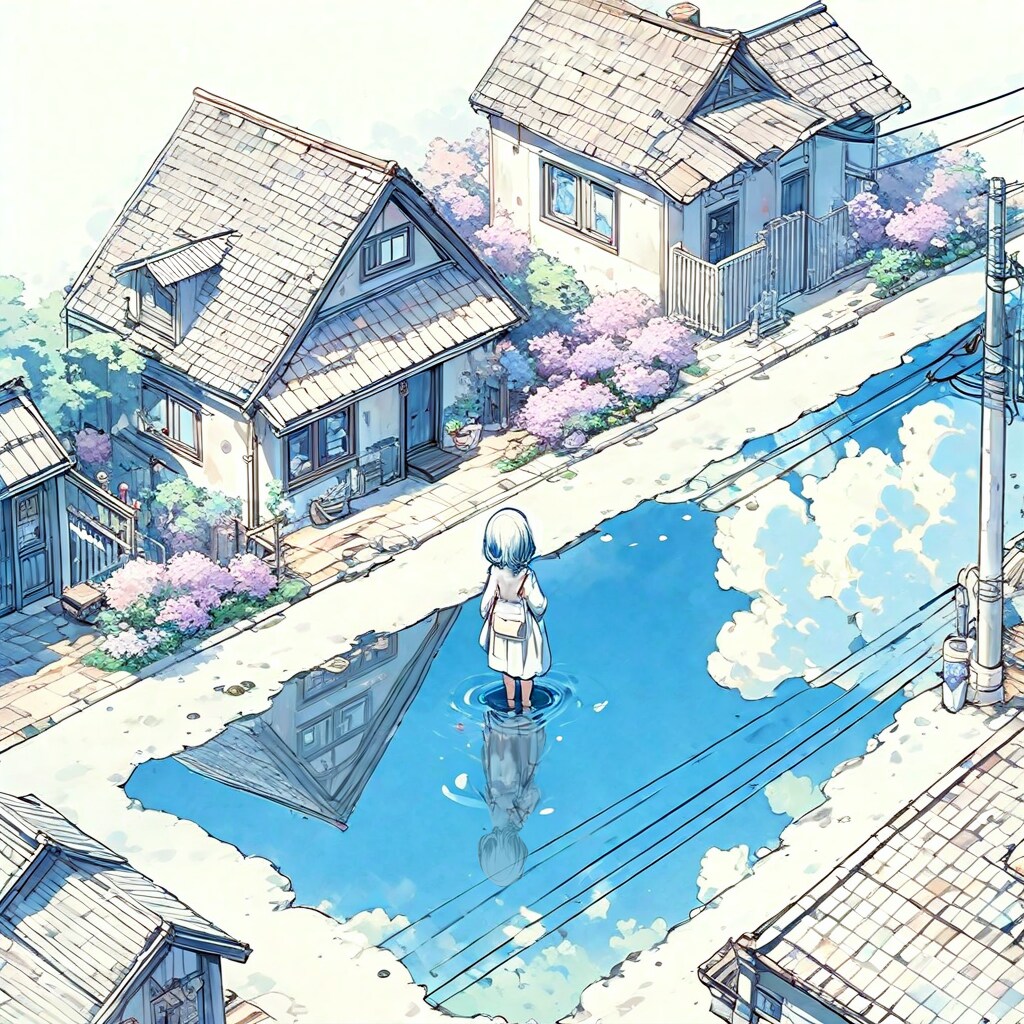 街と水たまり、少女192 | の人気AIイラスト・グラビア