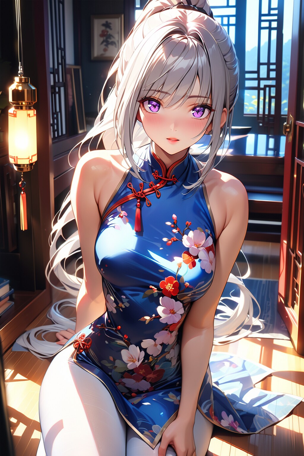 （５５３HQ）銀髪ちゃんチャイナドレス | の人気AIイラスト・グラビア