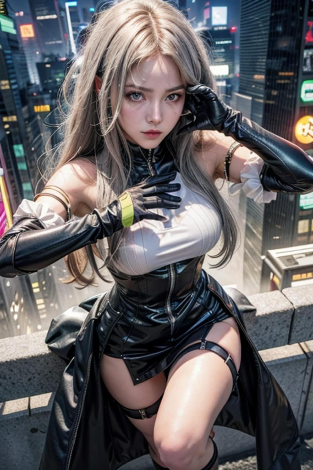 夜の街と銀髪の人