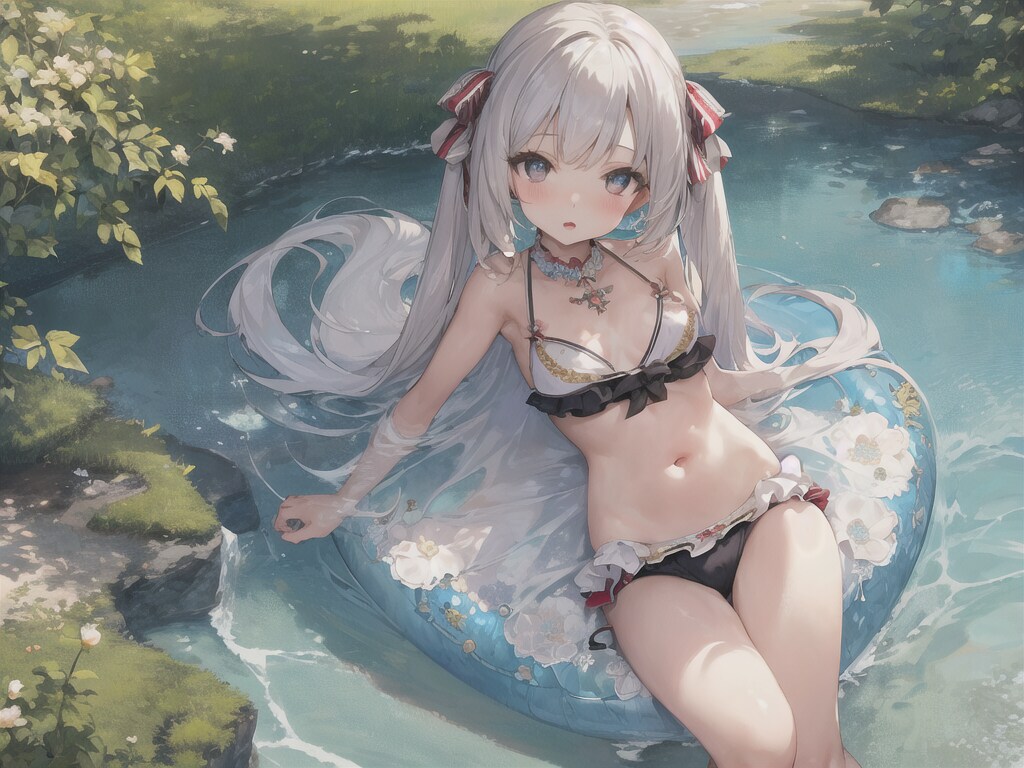 池で静かに遊ぶ少女