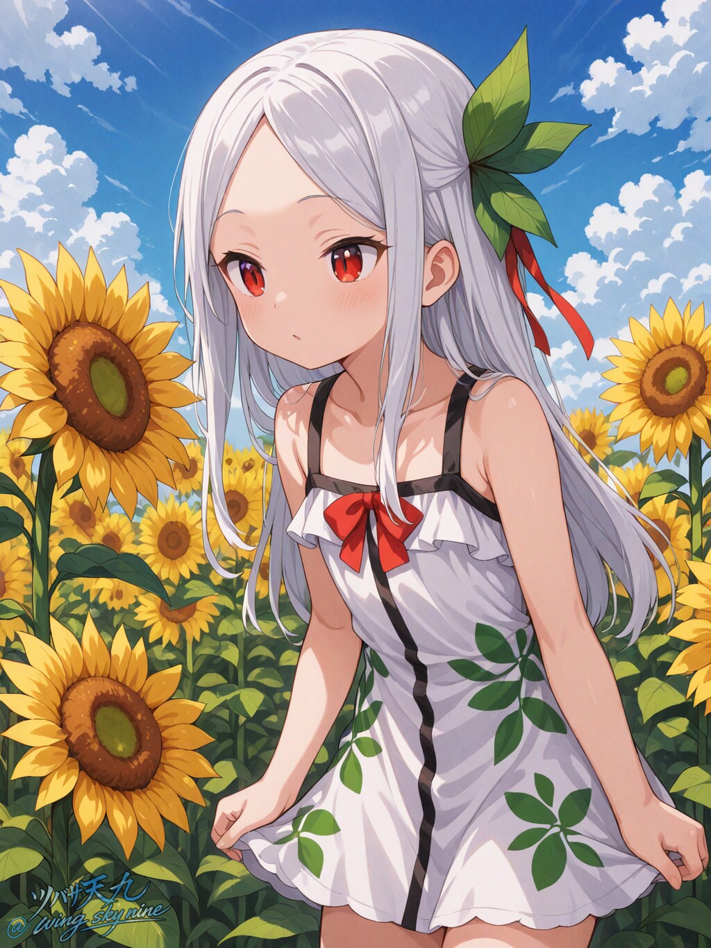 ひまわりに囲まれて