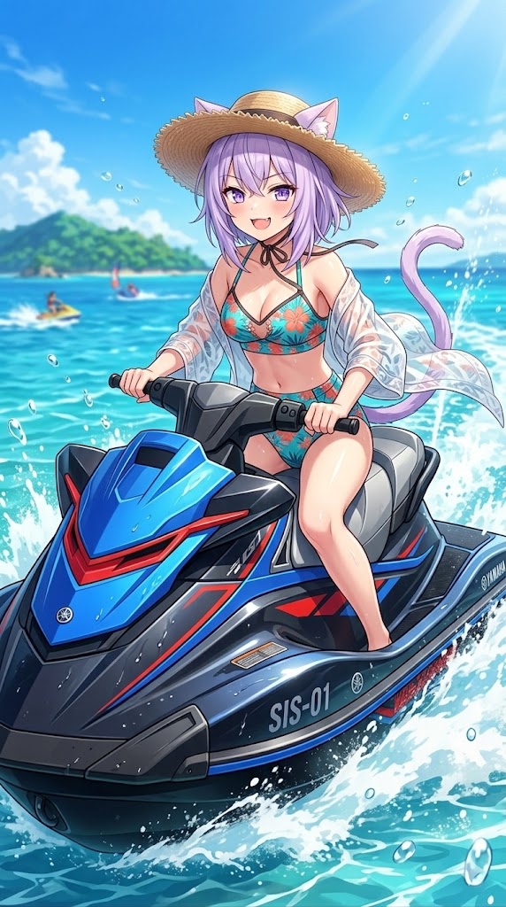 水上バイクに乗るシス