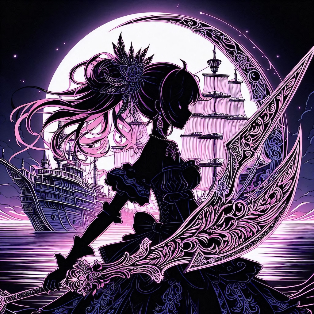 海賊船とピンク色のダークファンタジー