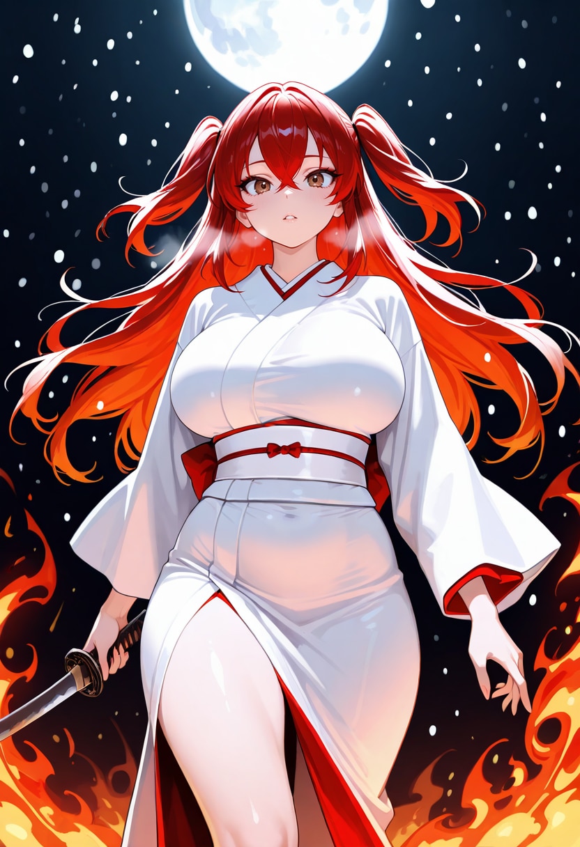 白装束と満月と火焔 | の人気AIイラスト・グラビア