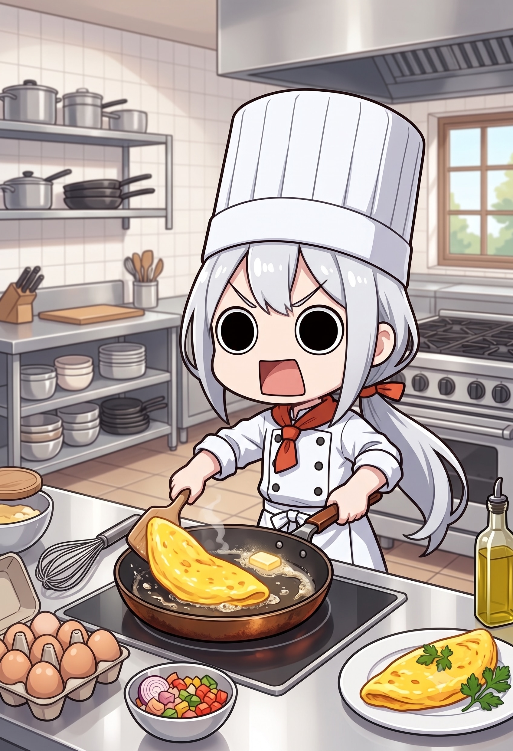 朝食のオムレツを作るえらいこっちゃ嬢 | の人気AIイラスト・グラビア