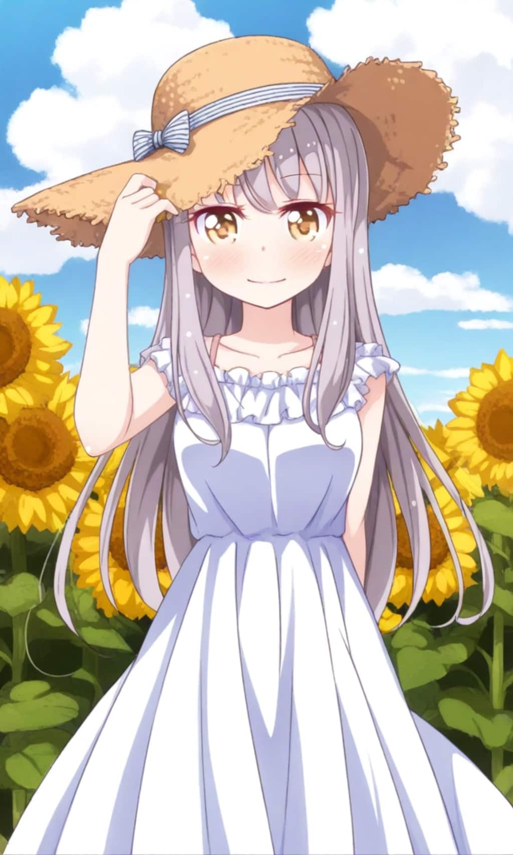 湊友希那 麦わら帽子とワンピース ひまわり畑