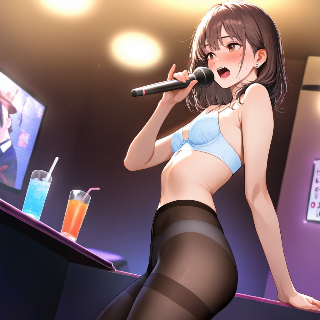 カラオケで脱がされるOLさん