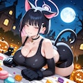 魔女の森ハロウィン黒猫コスプレ人妻 2枚目