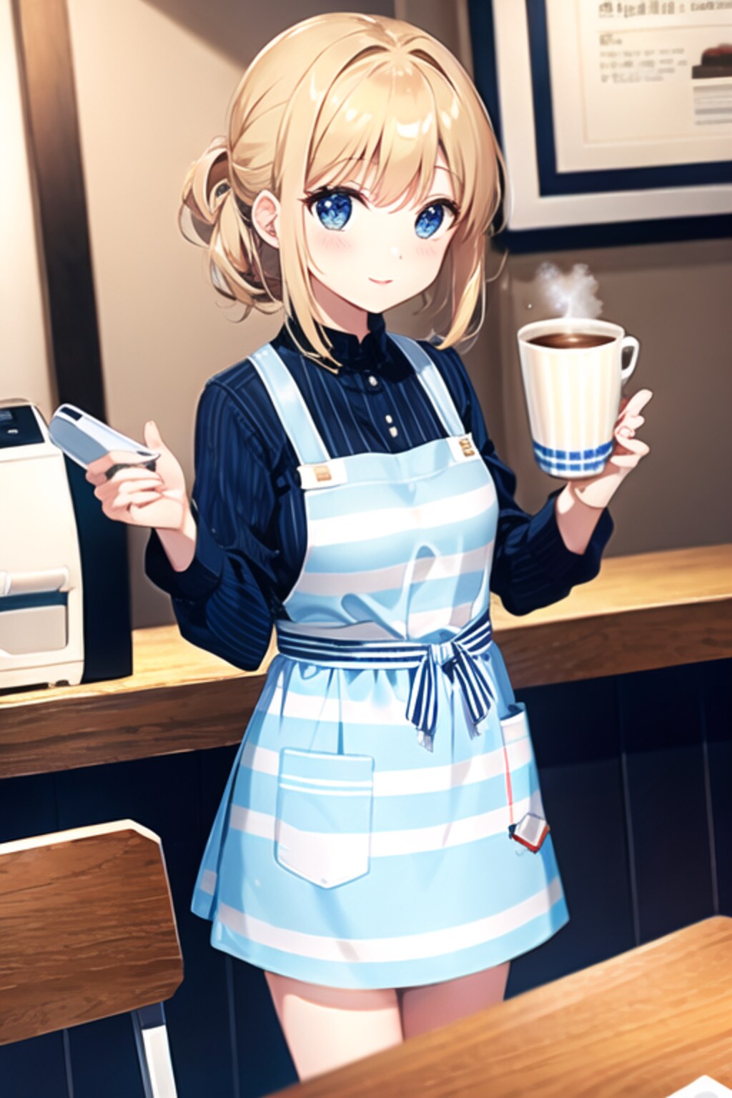 しましまエプロンの店員さん