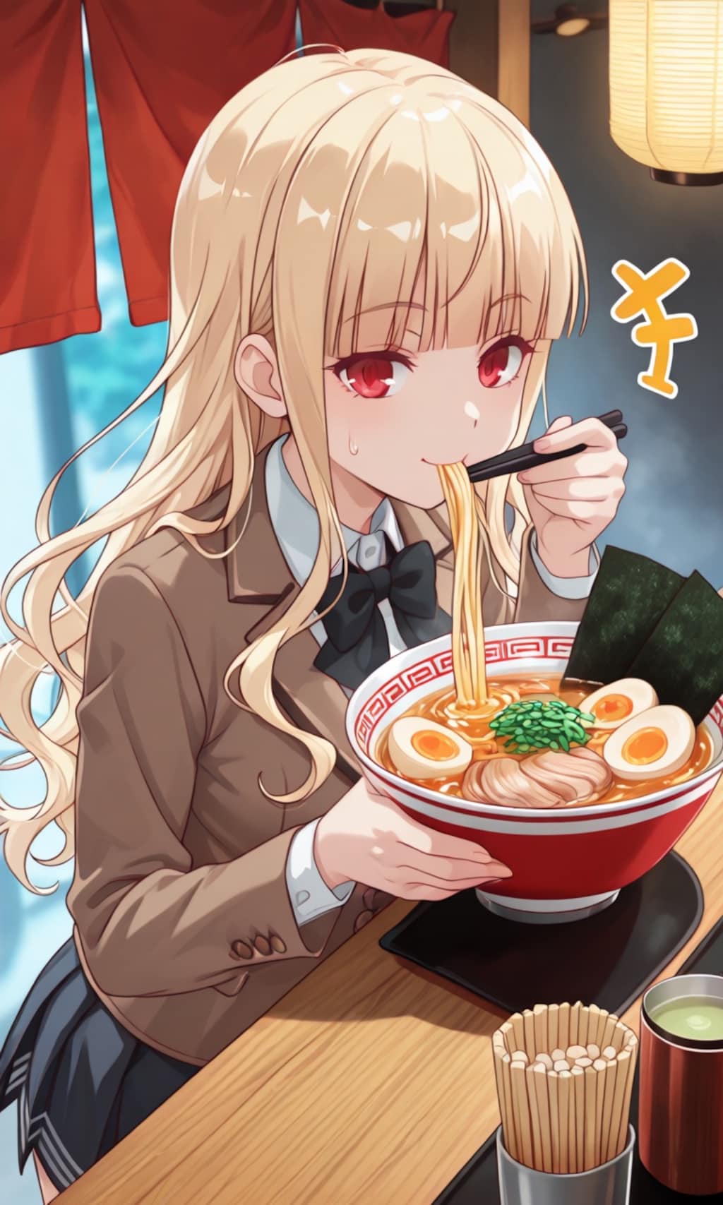 ラーメン食べる小泉さん