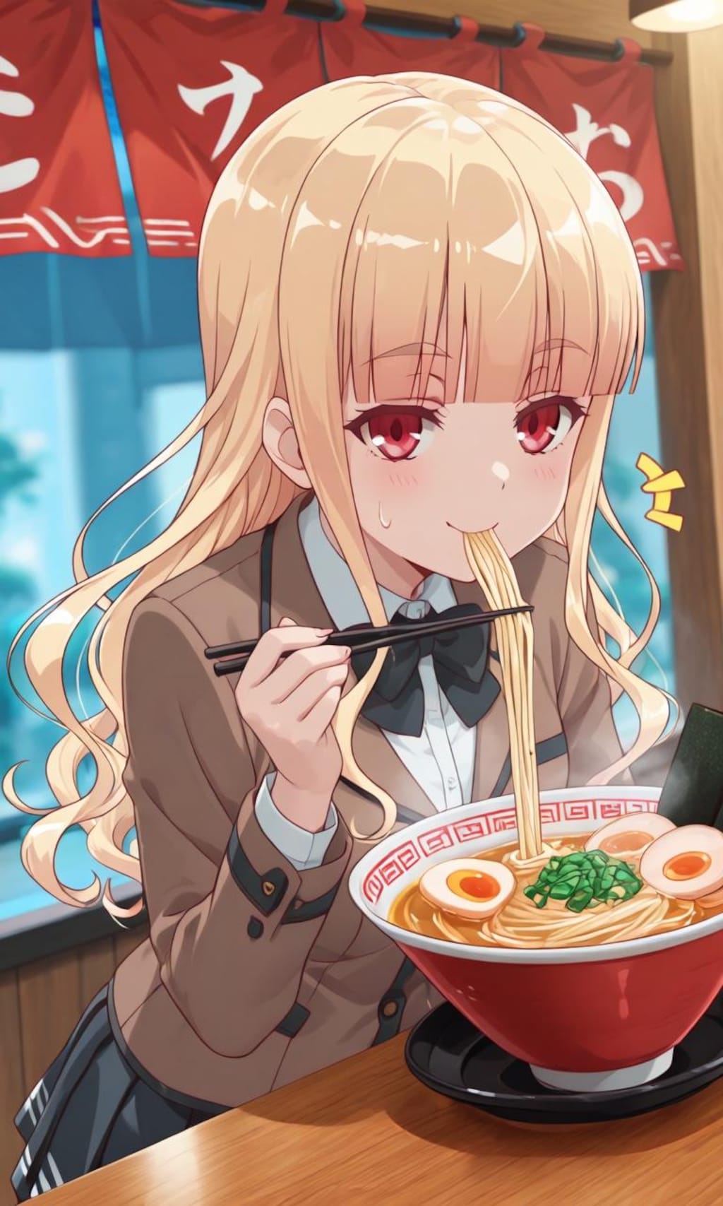 ラーメン食べる小泉さん
