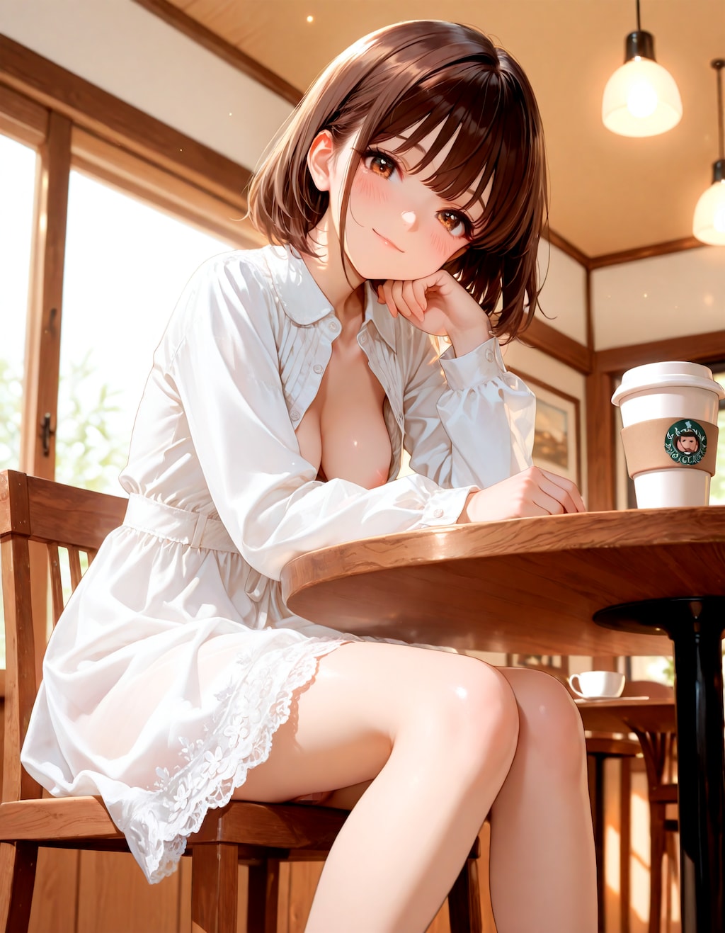 喫茶店でこっそり露出
