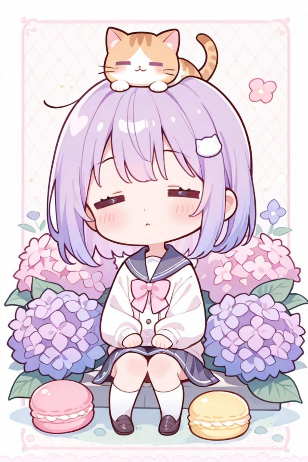 紫髪ちゃんと猫