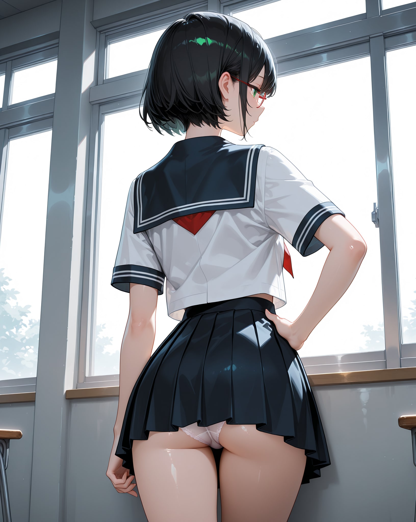 窓の外を見ている娘