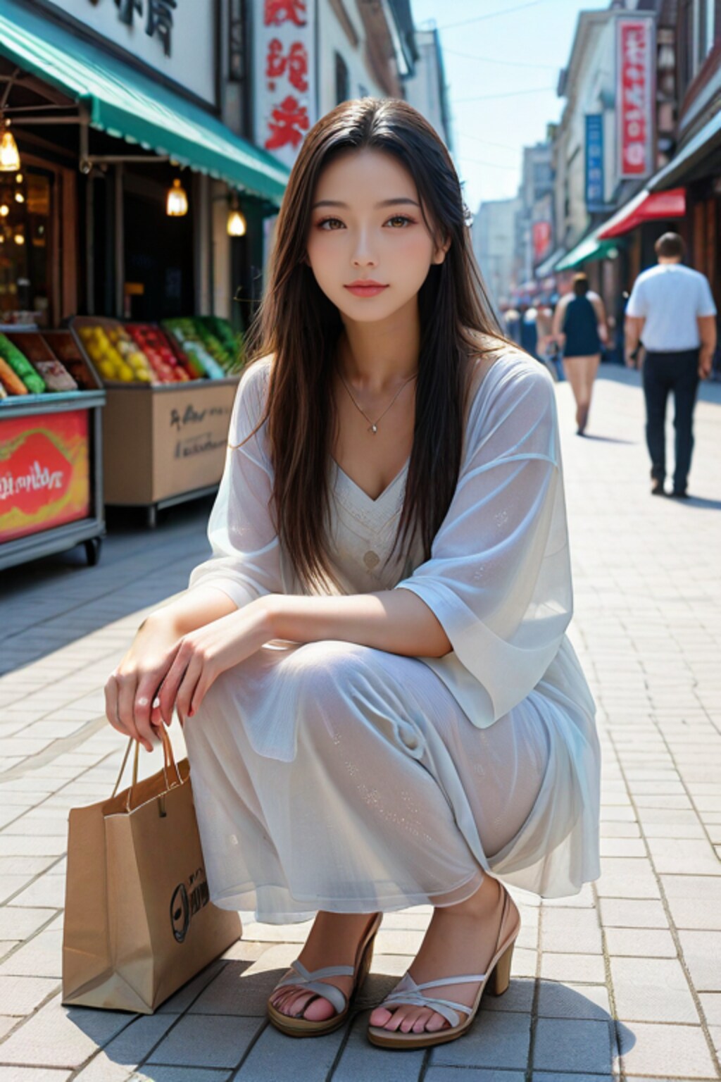 若奥様が市場でお買い物