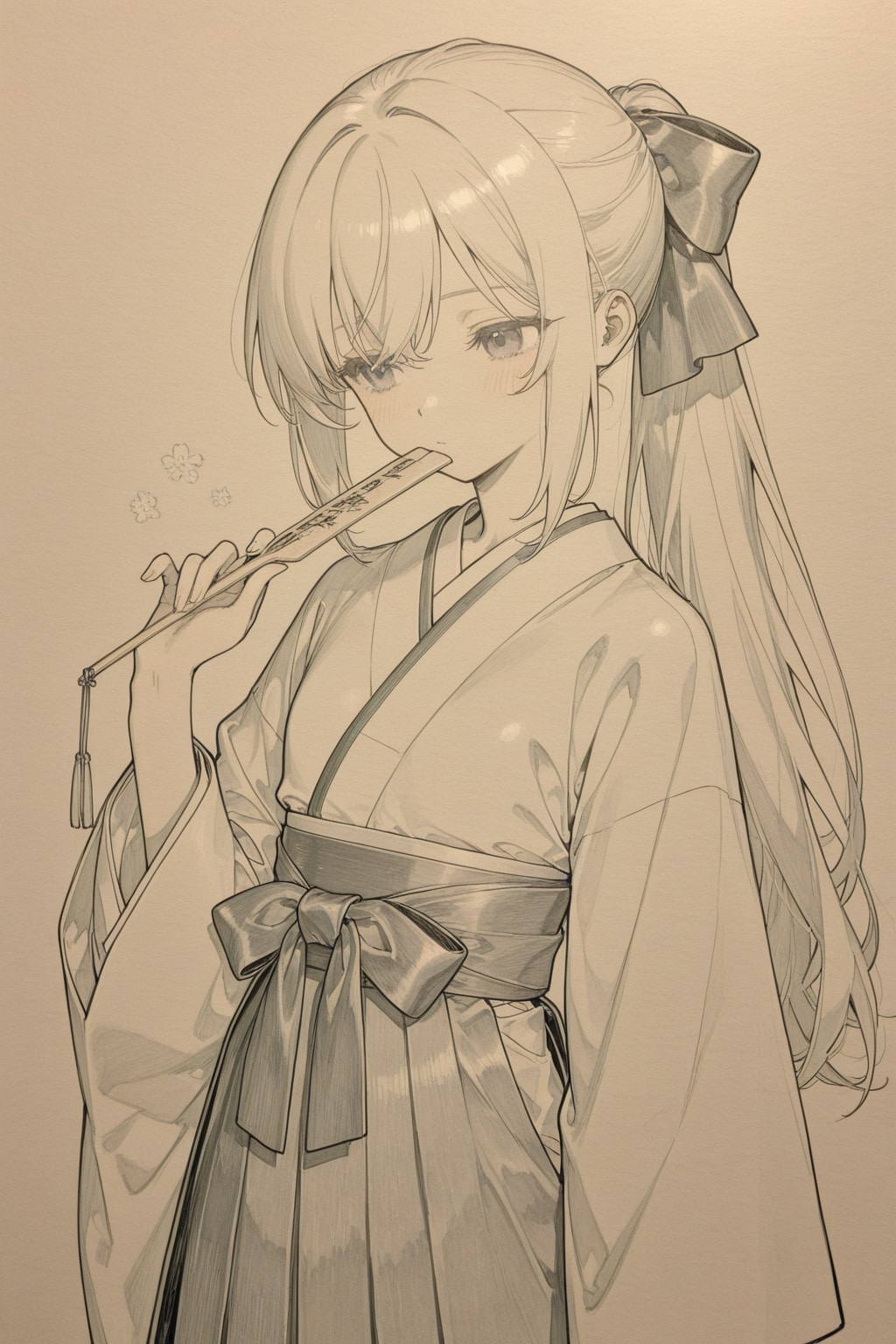 「和弓を構える弓道女子」