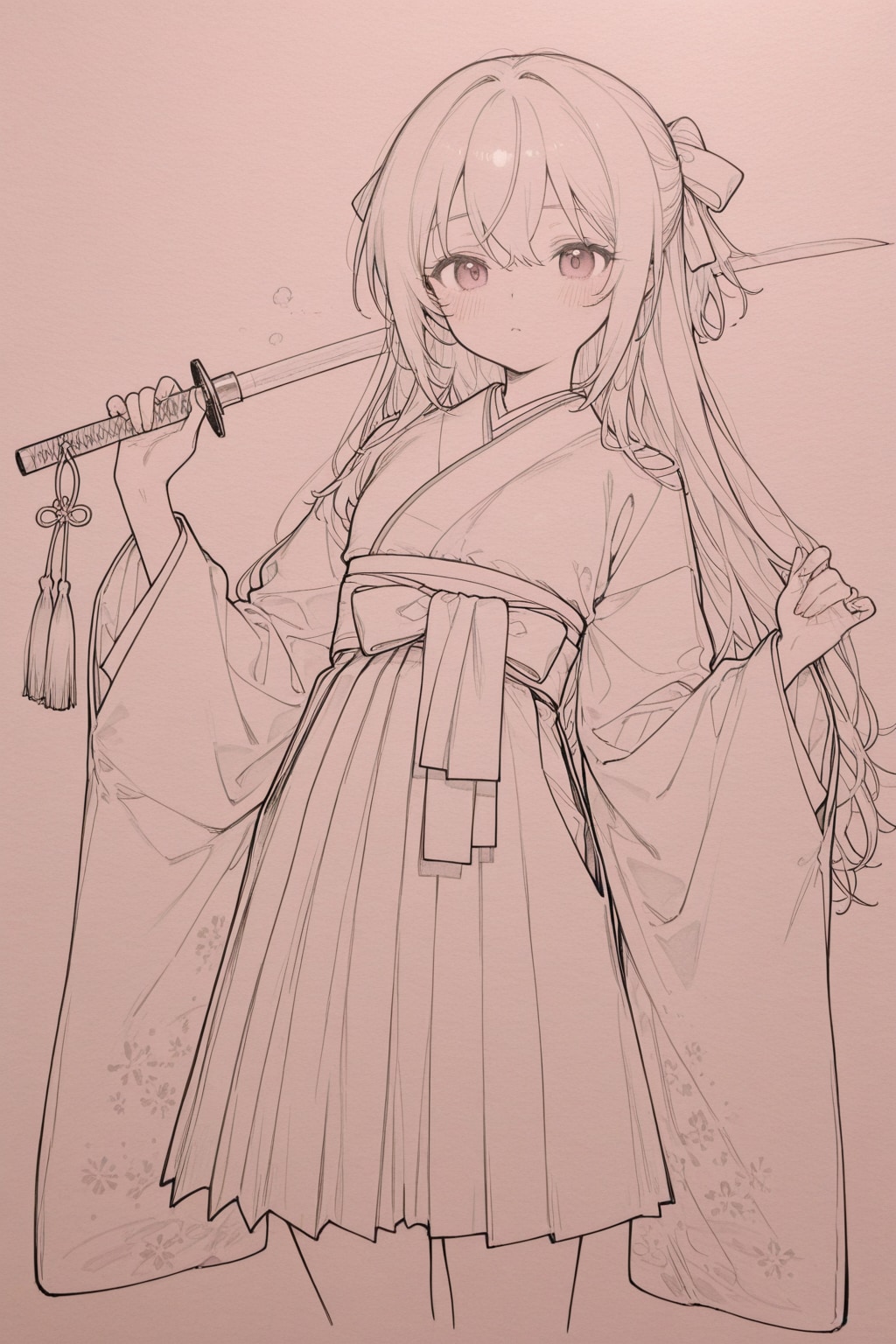 「和弓を構える弓道女子」