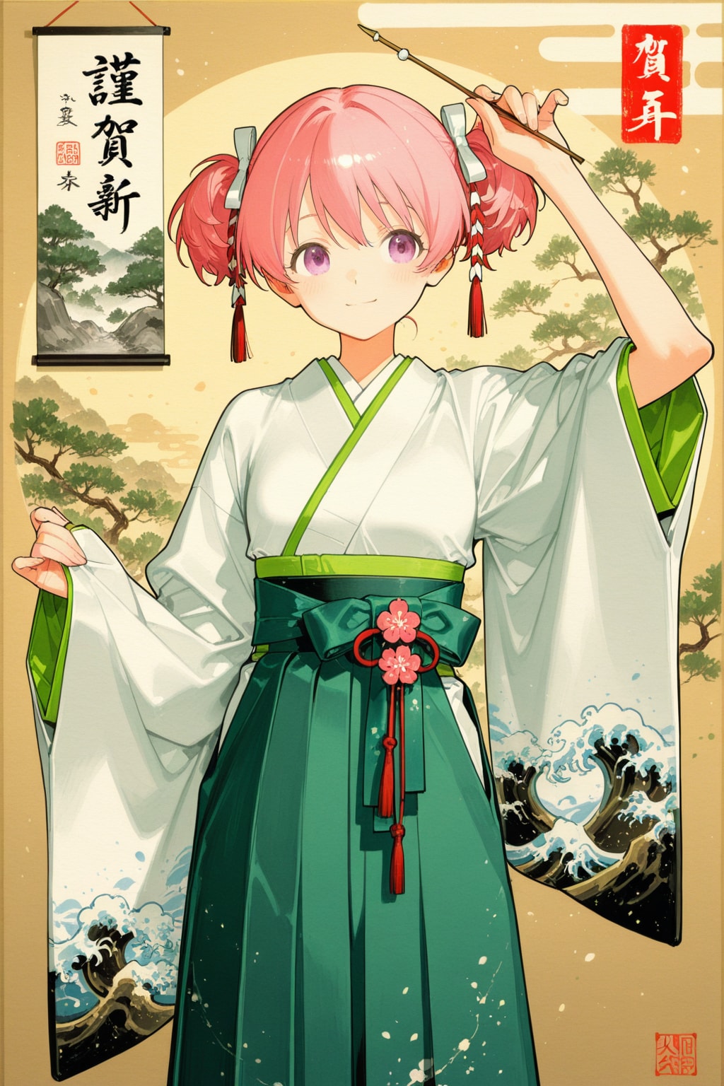 「和弓を構える弓道女子」