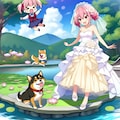 柴犬とピンク髪の花嫁ちゃん 2枚目