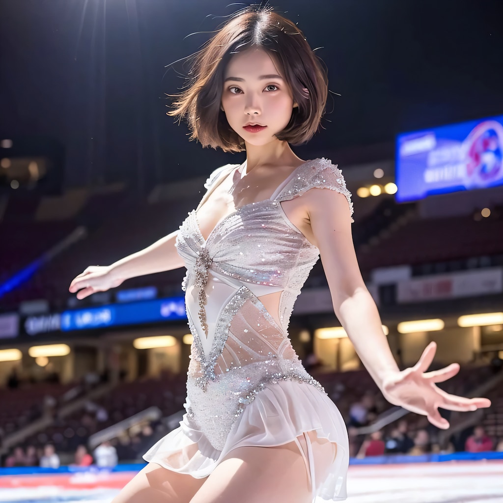 黒髪ボブでアイススケートの美女１２