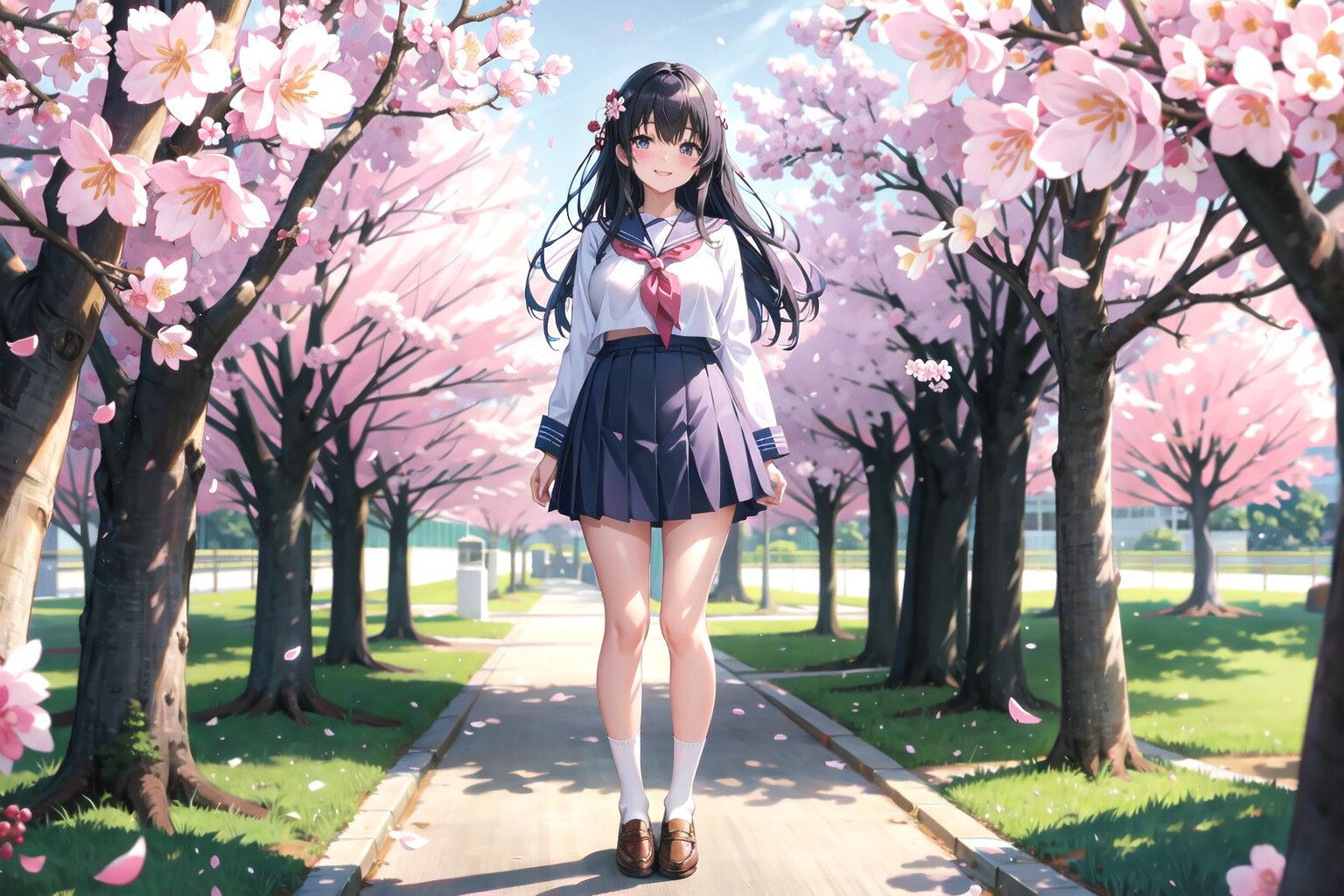 桜並木で