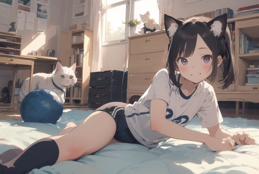 猫と猫耳体操少女 : 2023.11.23