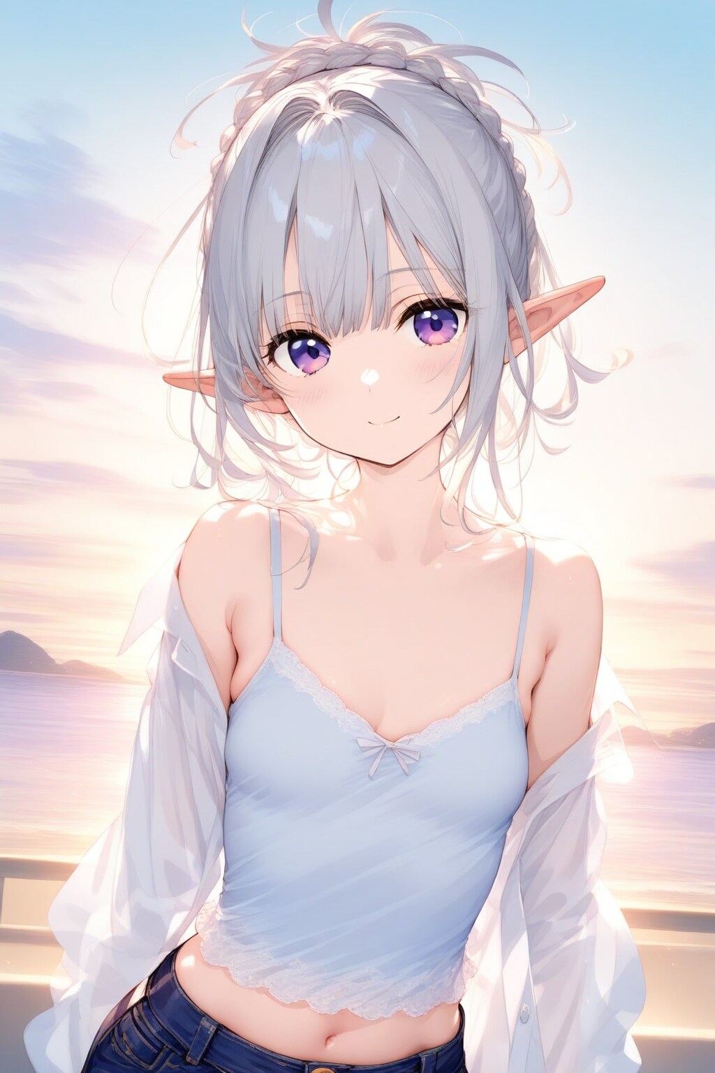 夕日を背に