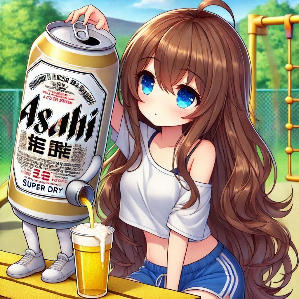 運動後のビールが美味しいか確認する女の子