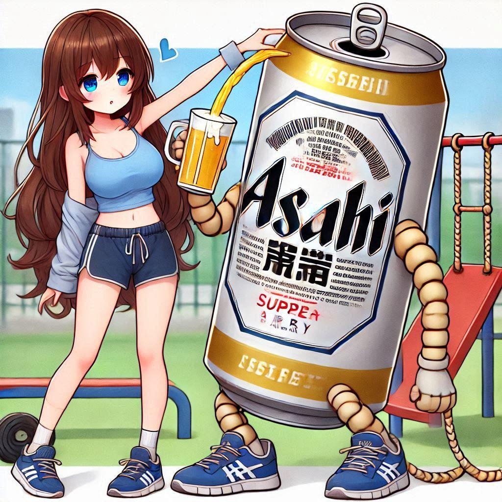 運動後のビールが美味しいか確認する女の子