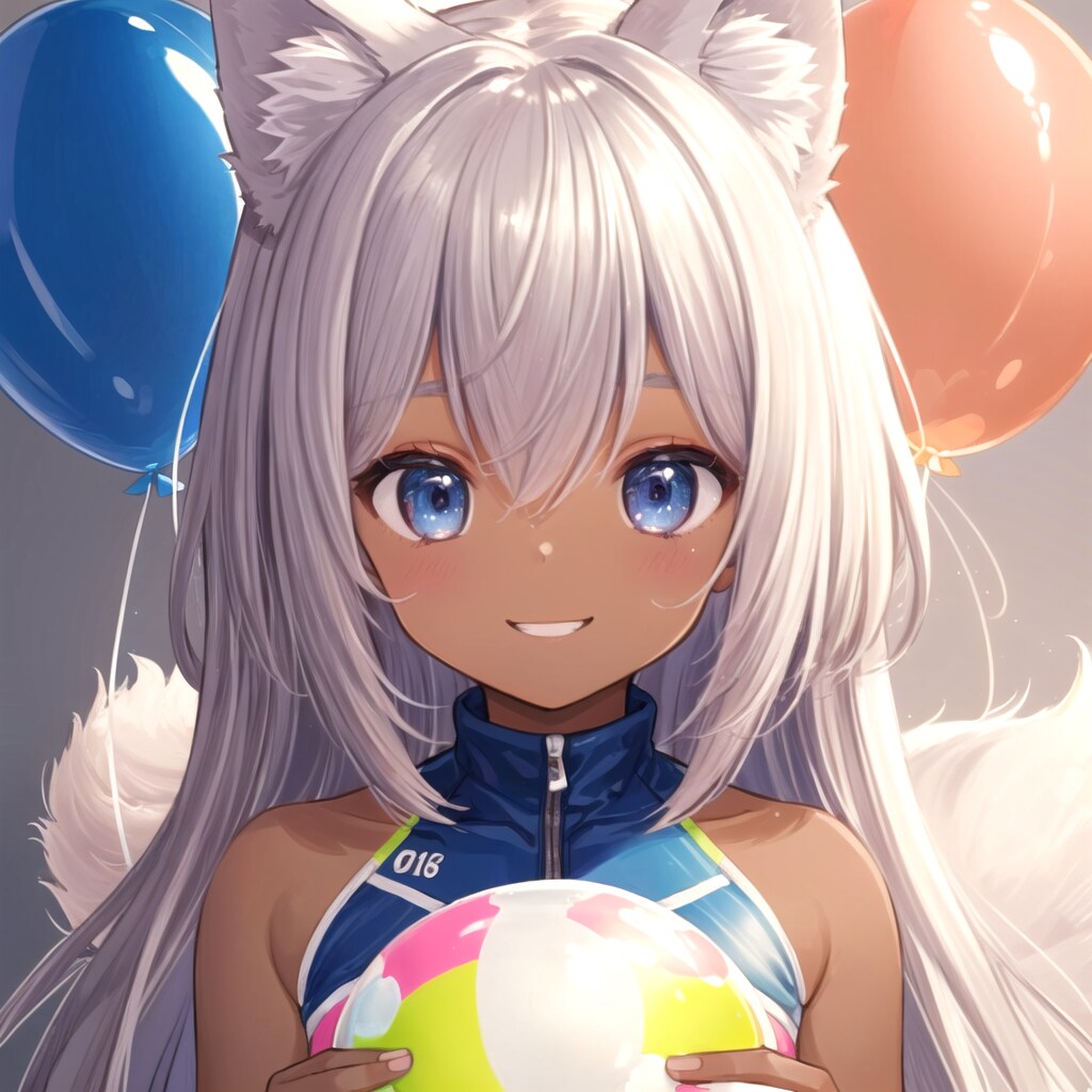 キュートな銀髪のケモミミ娘と風船 | の人気AIイラスト・グラビア