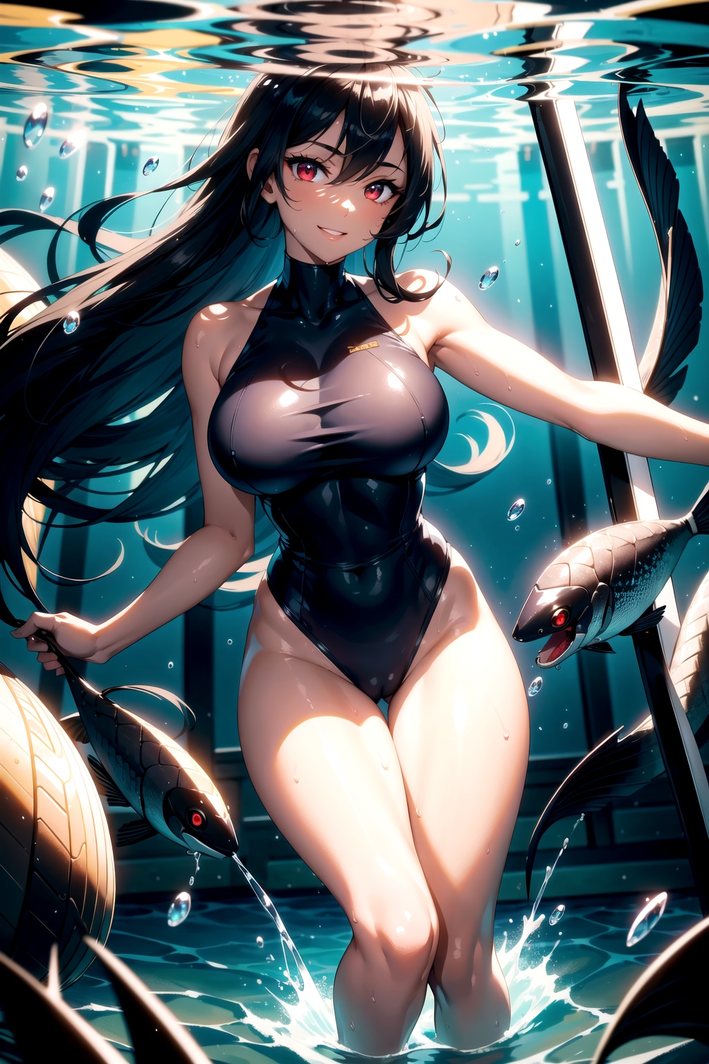 黒髪女性（海の中）