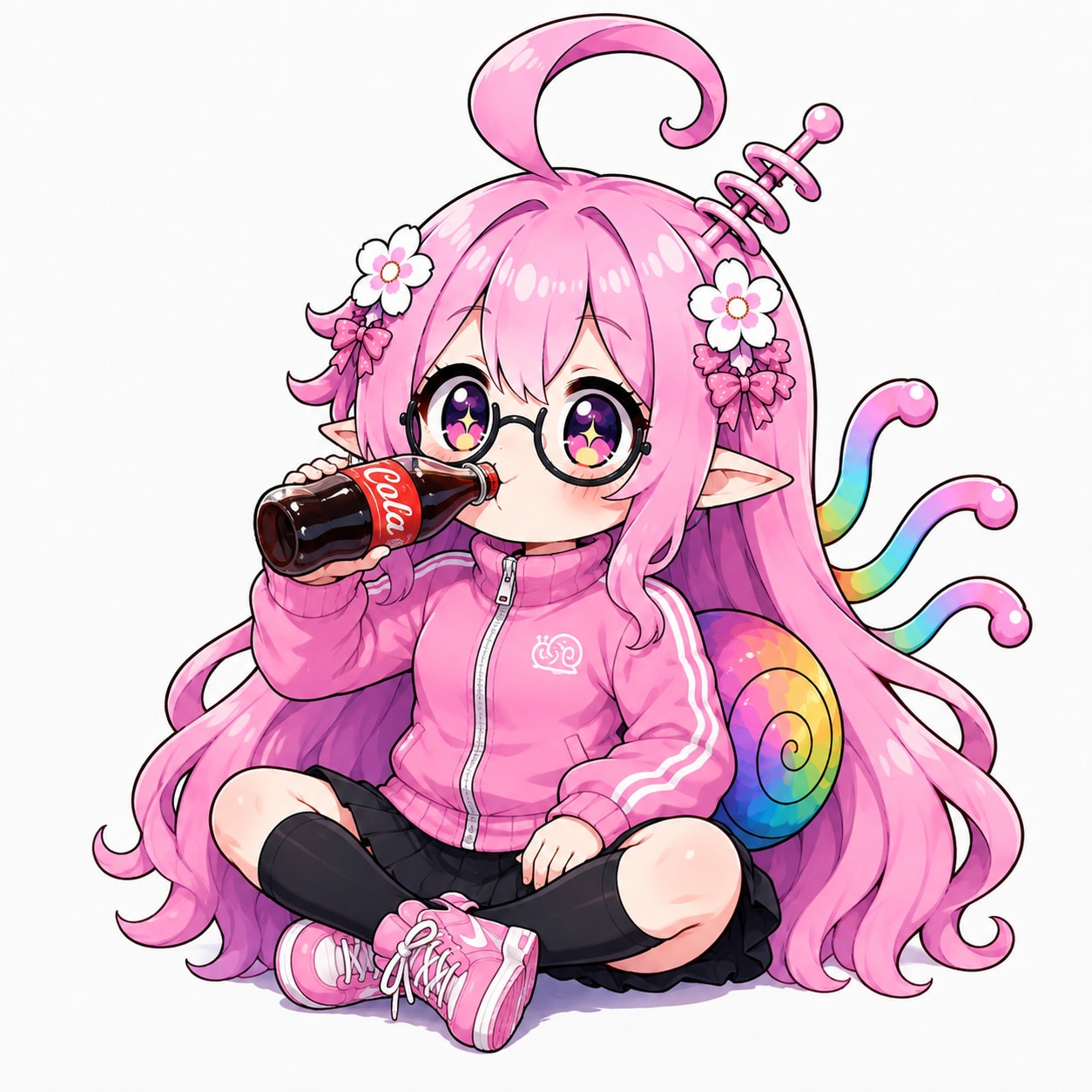 平服でコーラを飲むアホ毛ピンク | の人気AIイラスト・グラビア