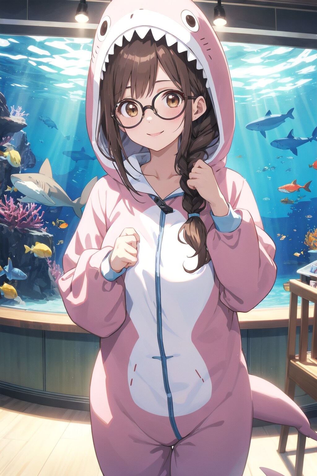 サメ着ぐるみで水族館