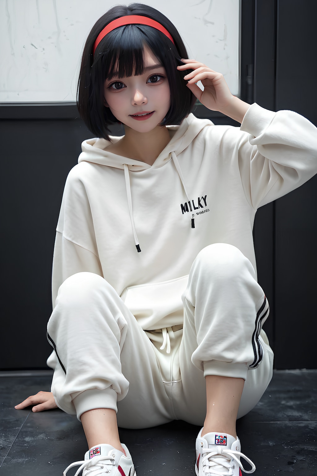 黒眼黒髪白パーカー