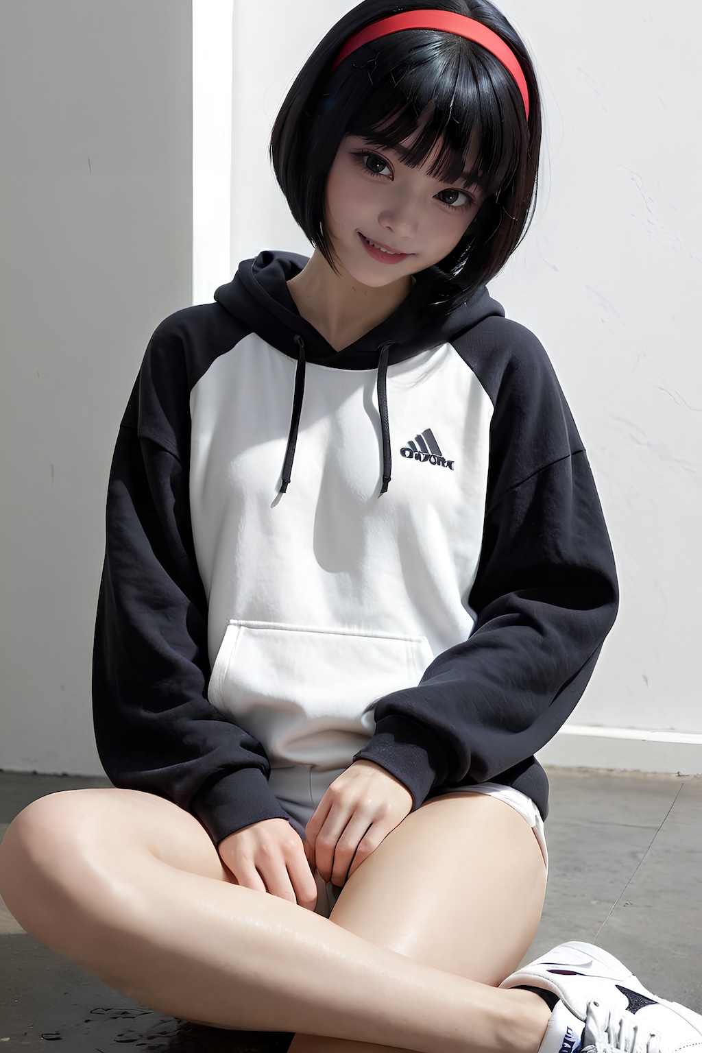 黒眼黒髪白パーカー