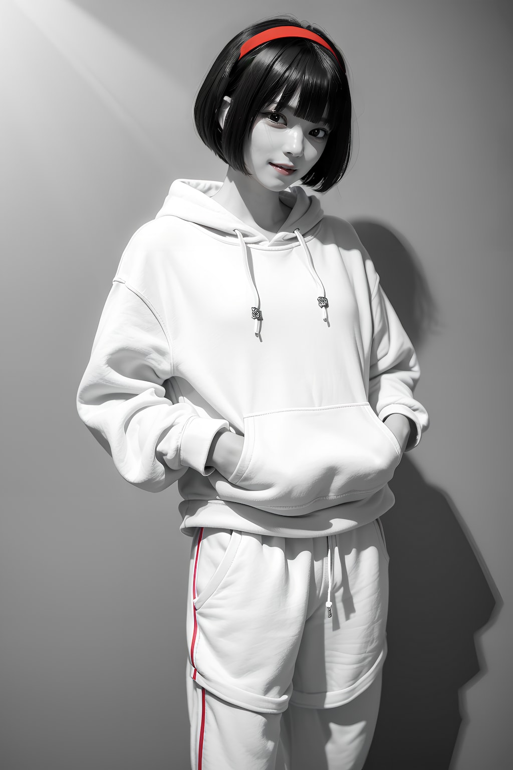 黒眼黒髪白パーカー