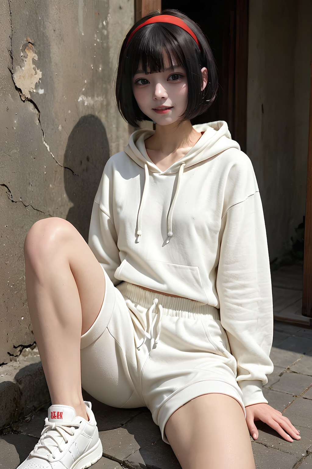 黒眼黒髪白パーカー