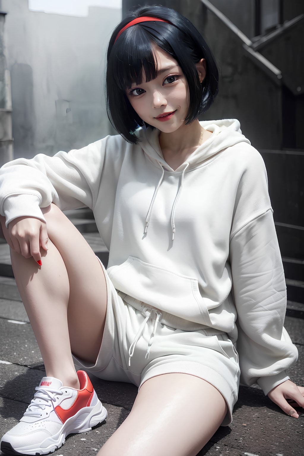 黒眼黒髪白パーカー