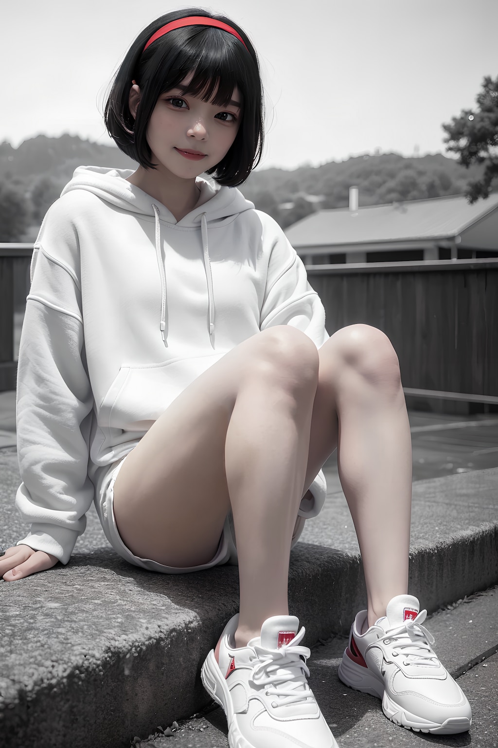 黒眼黒髪白パーカー