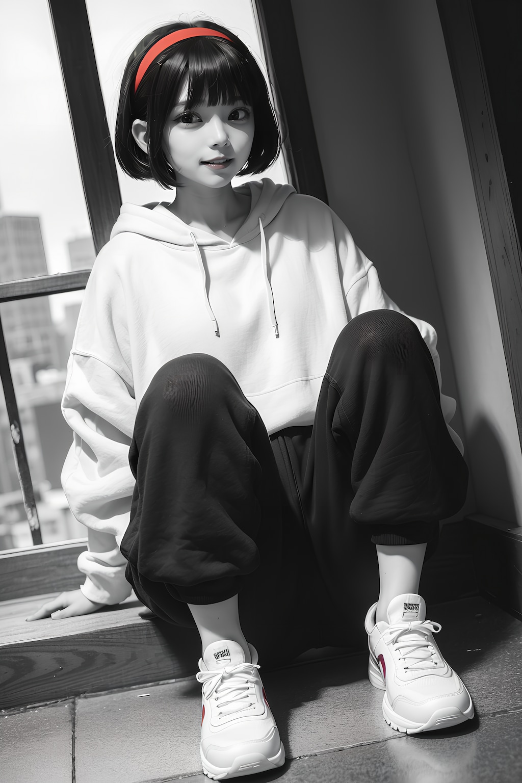 黒眼黒髪白パーカー