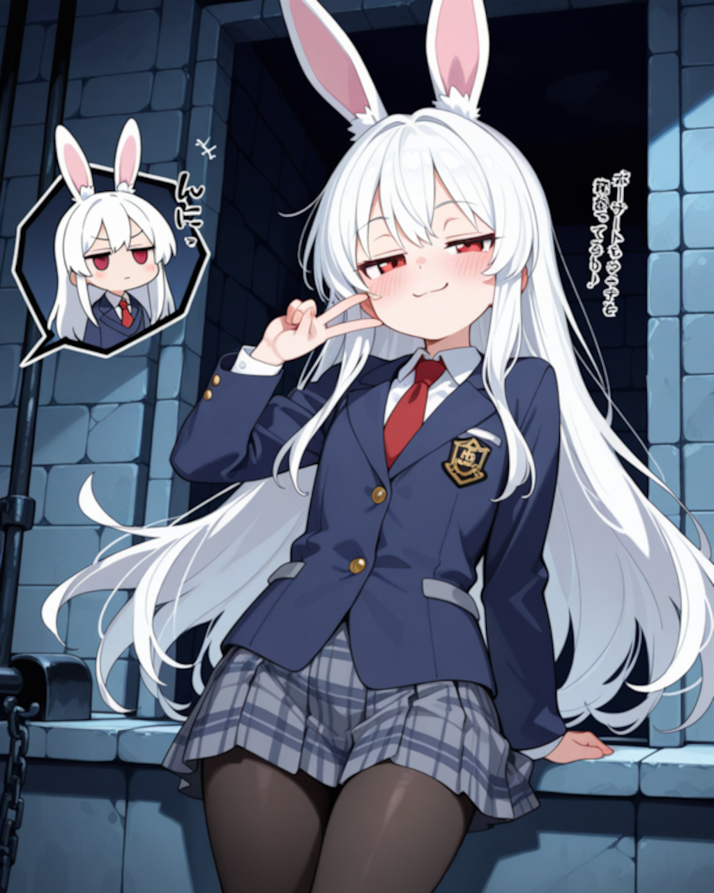 【コラボ】cyan motoさんのアイコンの「うさぎちゃん」と、うちの子「兎耳学園のみみちゃん」Wピース✌️🐰🐰✌️