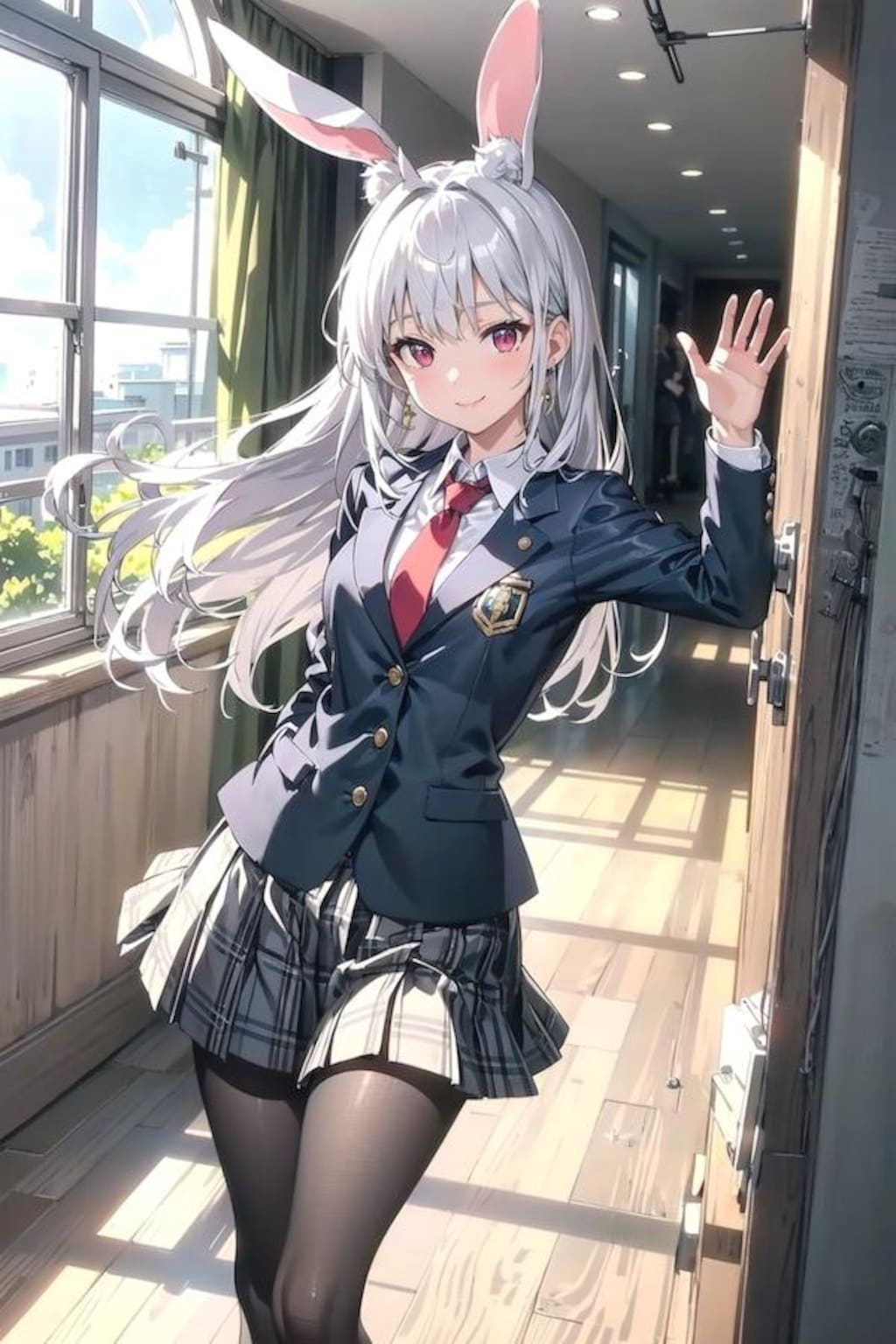 【コラボ】cyan motoさんのアイコンの「うさぎちゃん」と、うちの子「兎耳学園のみみちゃん」Wピース✌️🐰🐰✌️