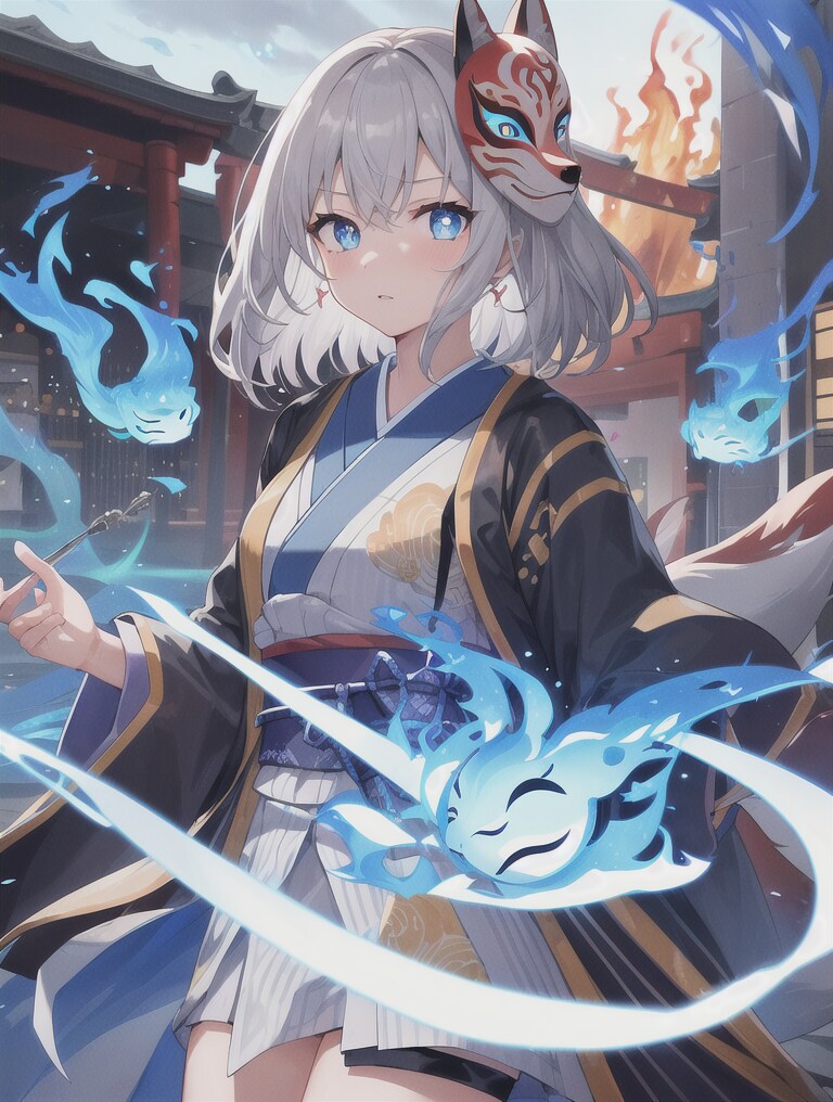 狐のお面と青い炎🦊