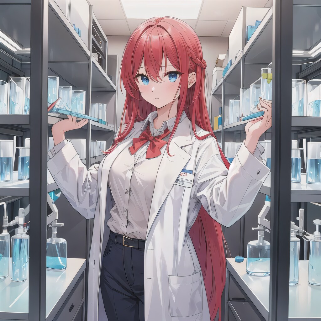 赤髪ロングで白衣の少女３