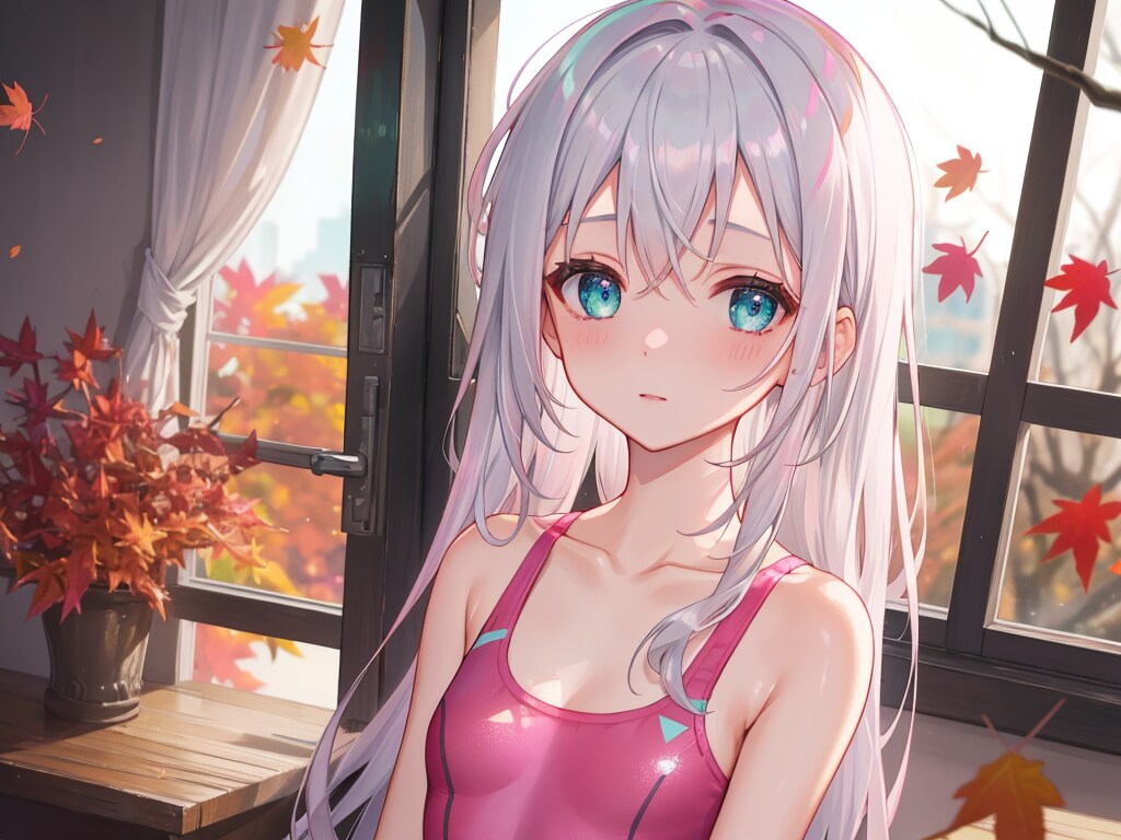 窓から紅葉が入ってきます。
